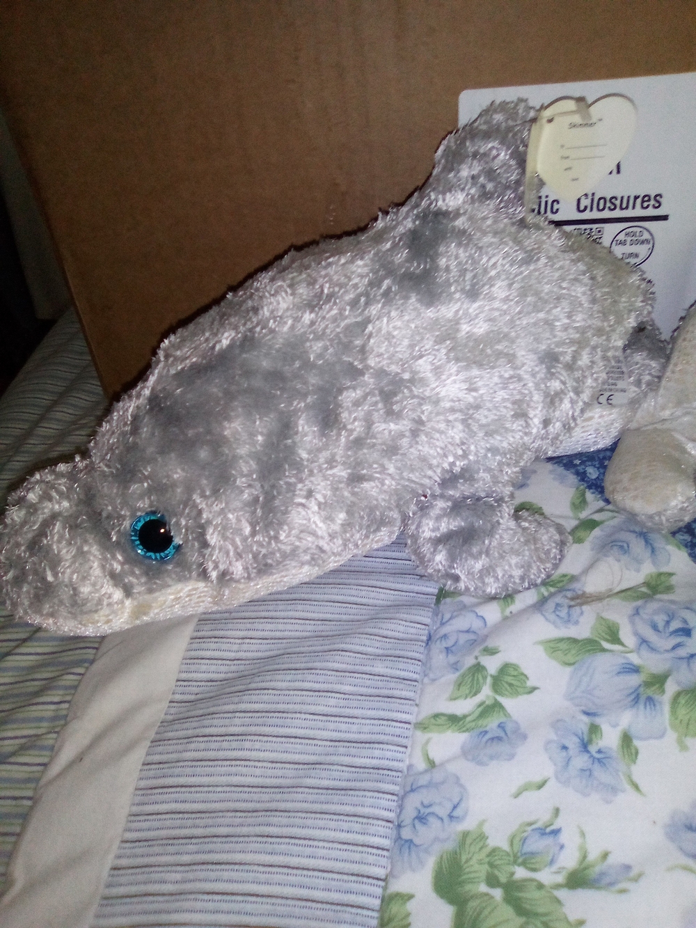 Ty Gray Plush Dolphin with Blue Eyes